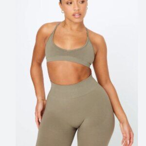 Tala Sculpt Seamless Sports Bra and Cycling Shorts Set Olive Marl Size S/M